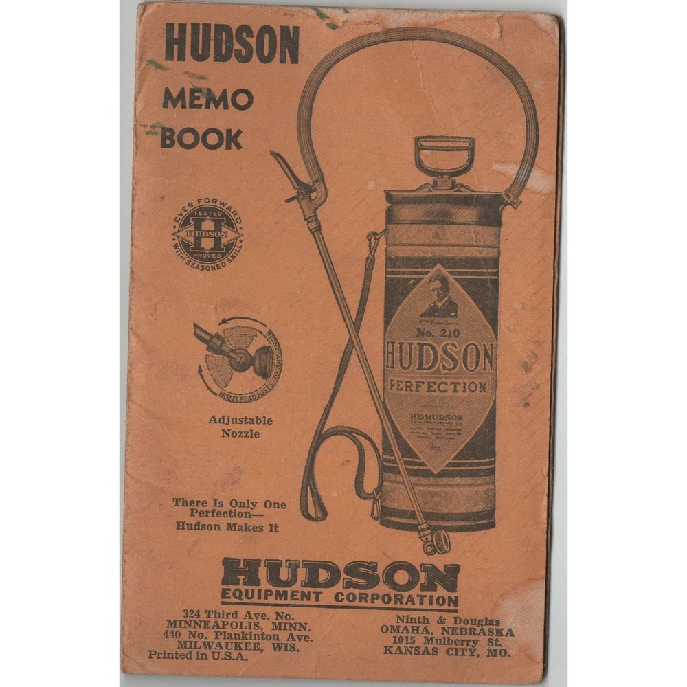 Vintage Hudson Equipment Corporation Memo Book Advertising Perfection Sprayer G